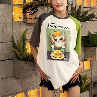 話題沸騰中 プリント切り替え 新作 全2色 半袖Tシャツ カットソー ＜F-8682＞