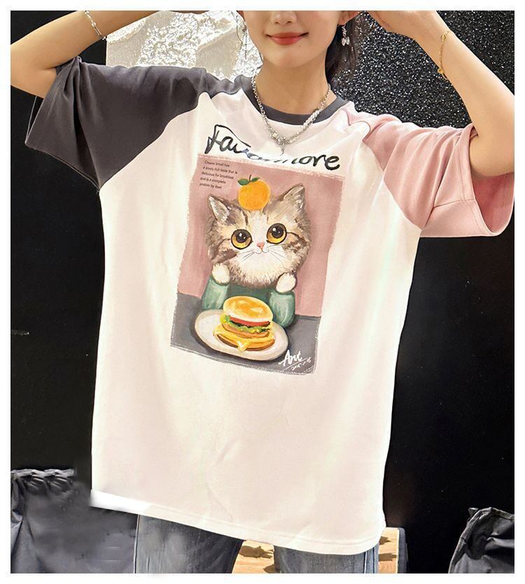 話題沸騰中 プリント切り替え 新作 全2色 半袖Tシャツ カットソー ＜F-8682＞