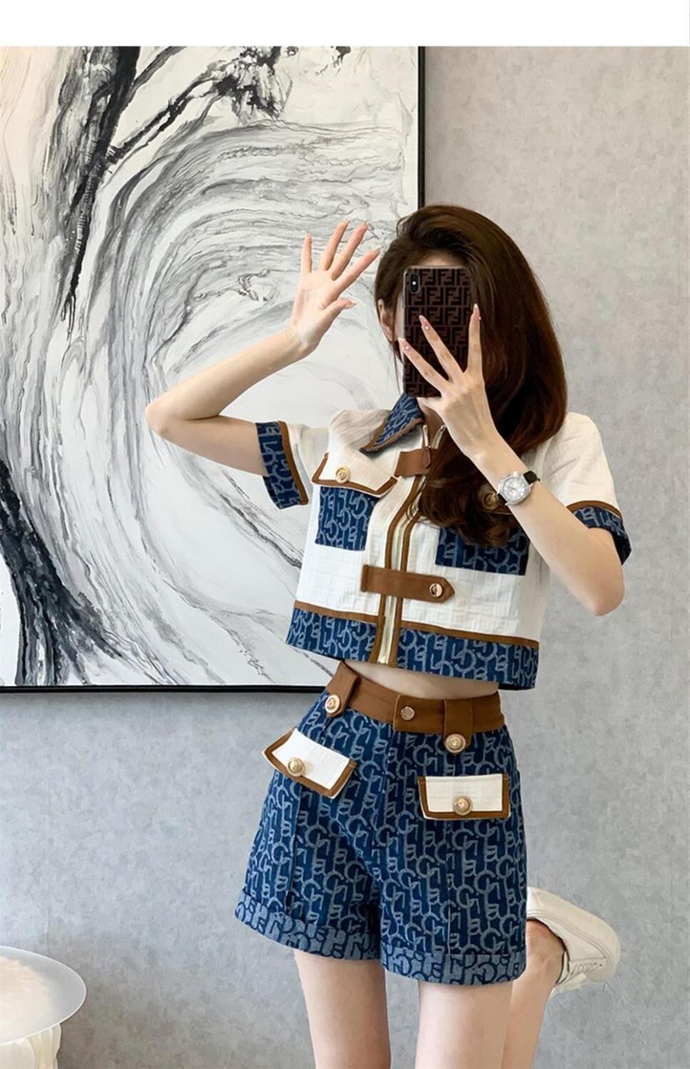 おすすめ おすすめ 話題沸騰中 上質 カジュアル 切り替え 半袖Ｔシャツ ショートパンツ セットアップ <F-11169>