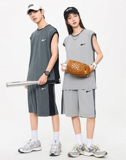 売り切れ必至 ファッション 超人気 男女兼用 ノースリーブＴシャツⅹパンツセット全5色<F-8754>