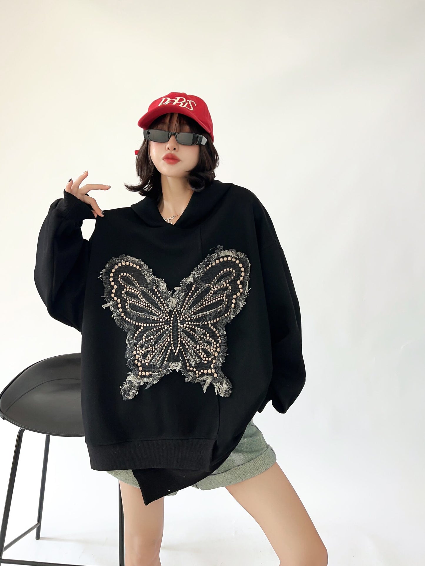 都市ファッショ デザイン オシャレ おしゃれ度高め 刺繍 ホットダイヤモンド カジュアル 3色選択 パーカーF-9290