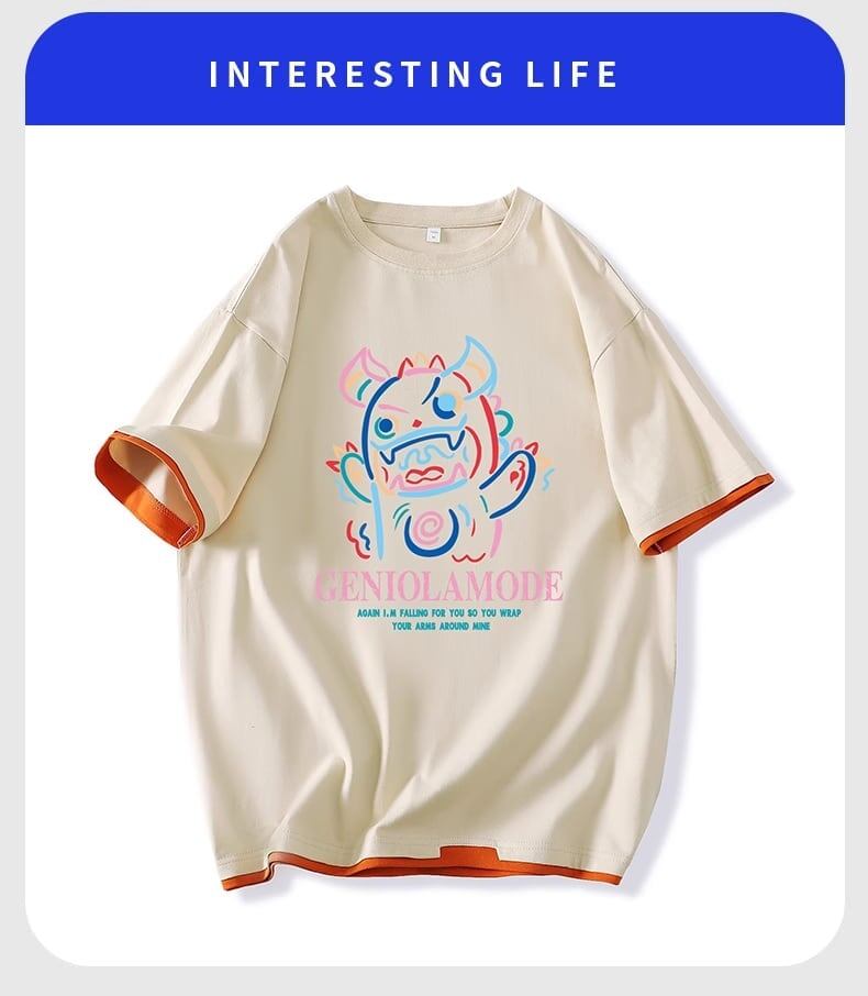 ユニセックスピュアコットン漫画プリント半袖Tシャツ<F-5115>