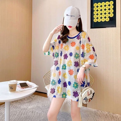 大人可愛い 半袖 紫外線対策 ラウンドネック ルーズ Tシャツ ＜F-8642＞
