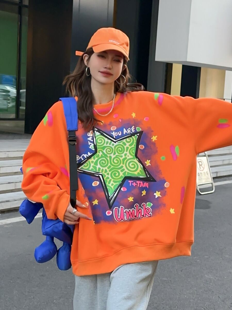 流行新作 美人度アップ 目を奪われる ファッション ダブルプリント 4色選択 パーカーF-9905