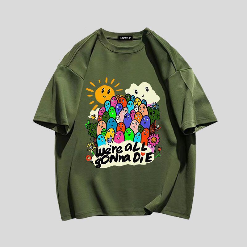 スタイルアップ効果抜群 キュート カジュアル ルーズ プリント全6色 半袖TシャツF-8970
