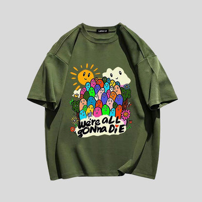 スタイルアップ効果抜群 キュート カジュアル ルーズ プリント全6色 半袖TシャツF-8970