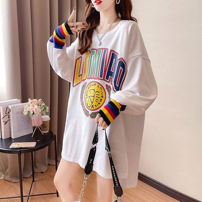 着?せ グラフィックプリント 虹色 ロング長袖Tシャツ 三色トップス＜F-4107＞