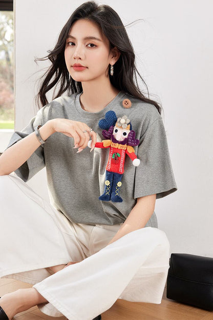 超人気 目を奪われる 流行新作 ぬいぐるみ付 半袖Tシャツ<F-9273>