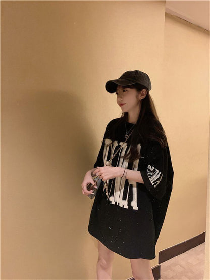 売り切れ必至 アバンギャルド 気質アップ おしゃれ度高め ルーズ 半袖 Tシャツ F-9289