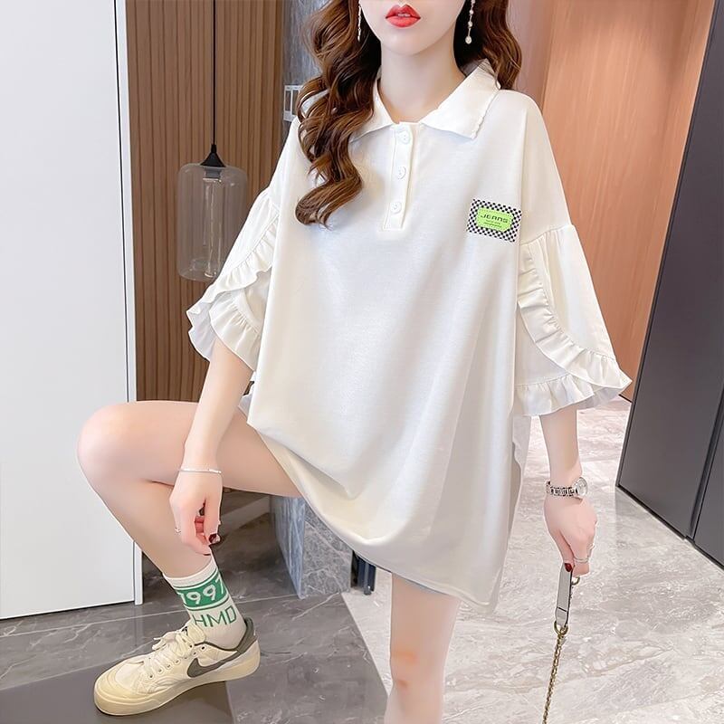 おすすめ   シンプル ロング Tシャツ 三色 ゆったり半袖 ＜F-3055＞
