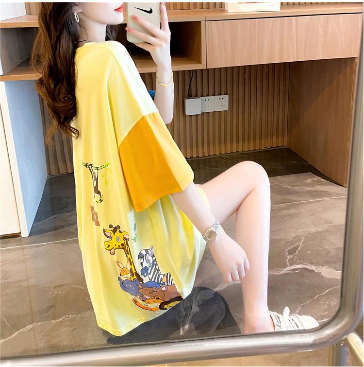 遊び心溢れるキュートなデザインのレディースゆったり半袖Tシャツ<F-2855>