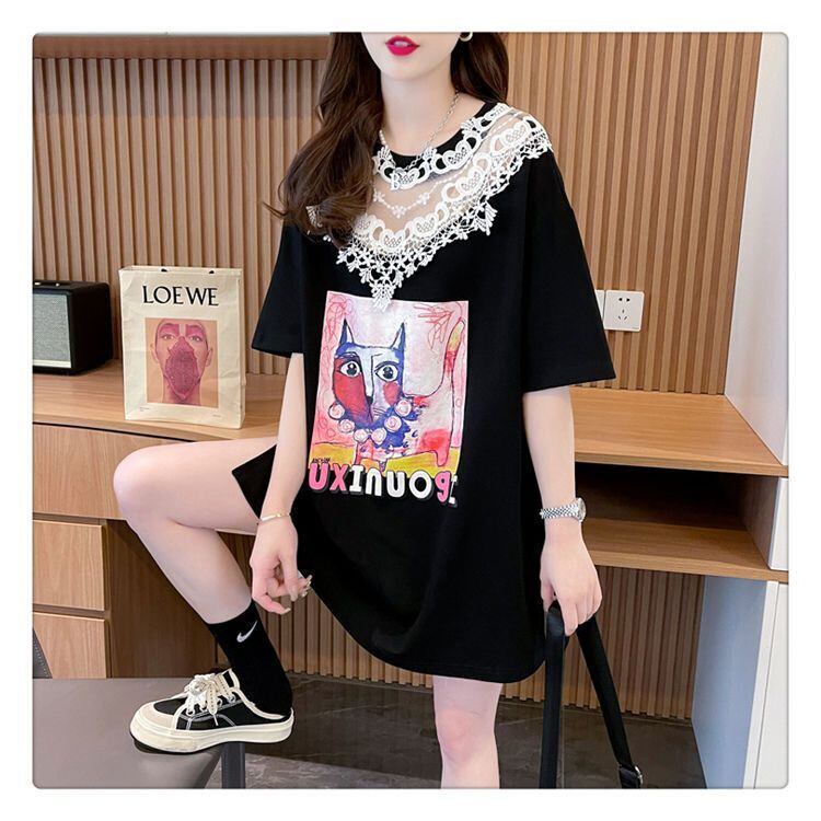 新商品 透かし彫り キュート レース 切り替え ゆったり 半袖Tシャツ＜F-8472＞