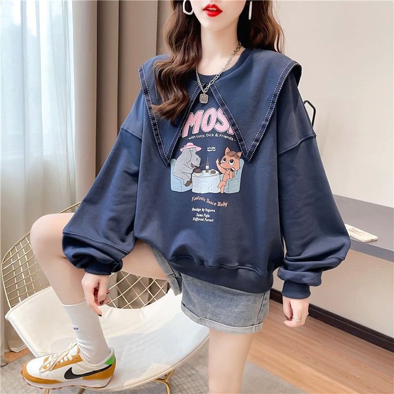 絶対欲しい   セーラ服の襟 長袖Tシャツトップス<F-4036>