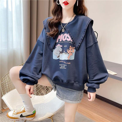 絶対欲しい   セーラ服の襟 長袖Tシャツトップス<F-4036>