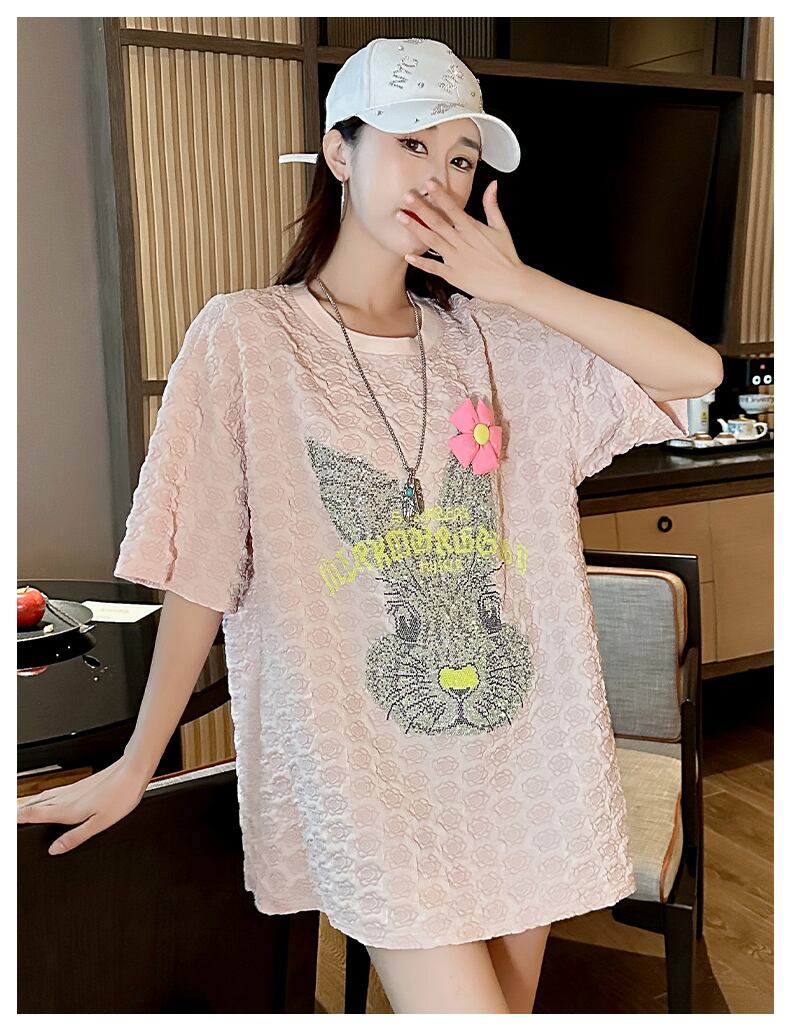 話題沸騰中 キュート カジュアル ホットダイヤモンド 半袖Tシャツ＜F-8626＞