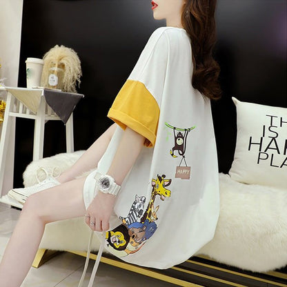 話題沸騰中 配色 オシャレ ゆったり 体型カバー 着?せ 半袖 Tシャツ ＜F-1969＞