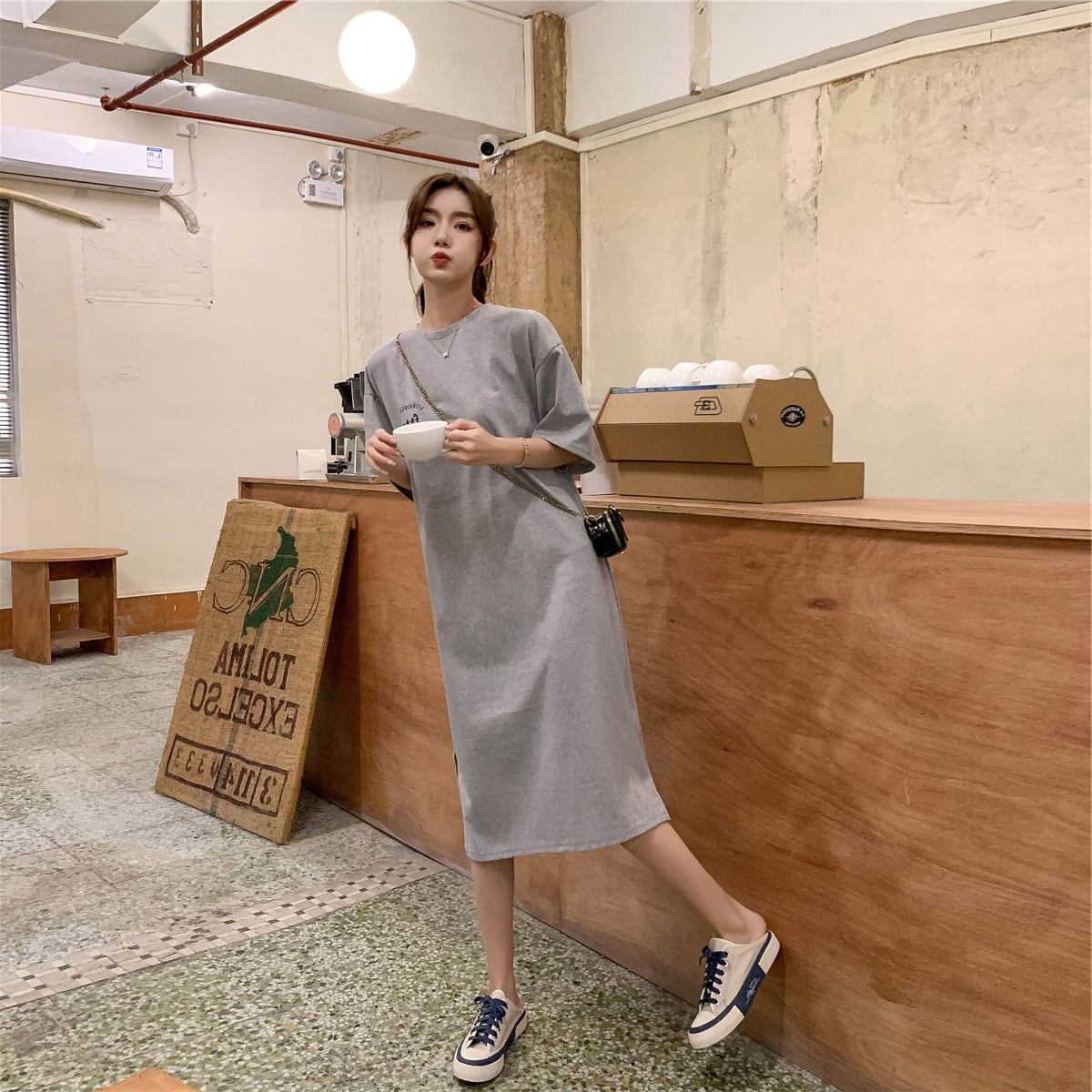 美人度アップ プリント チャーミング Tシャツ カットソー ワンピース＜F-3602＞