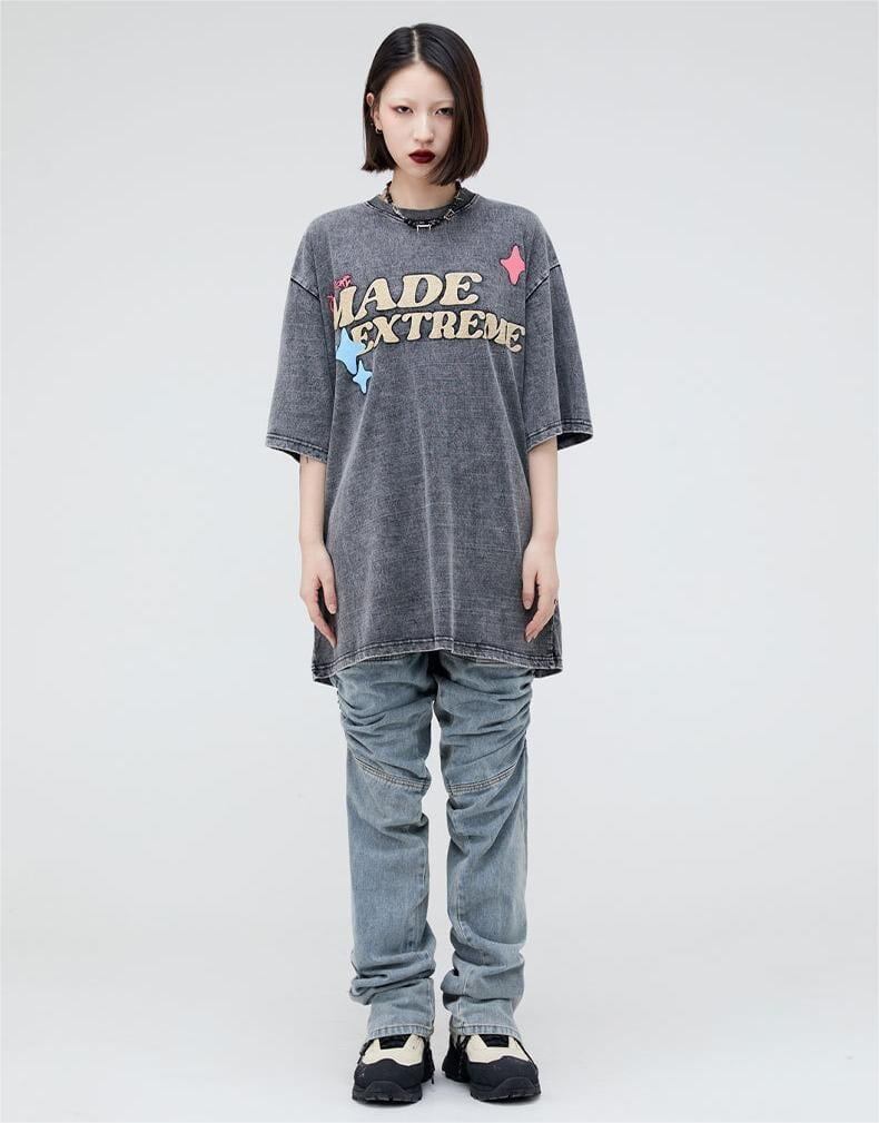 ストリートトレンドのレターファンプリント半袖Tシャツ<F-2906>