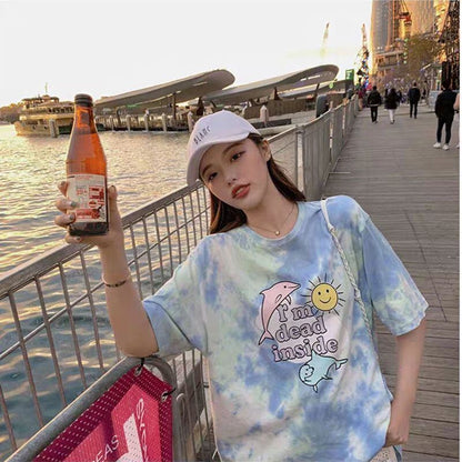 絶対欲しい キュート 話題沸騰中 絞り染め プリント 全2色 半袖TシャツF-8759