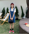 美人度アップ デニム 大人可愛い 全2色 半袖Tシャツ+サスペンダースカート セットF-8782