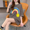 レインボースマイリーファッションオールマッチルーズ半袖Tシャツ<F-2860>