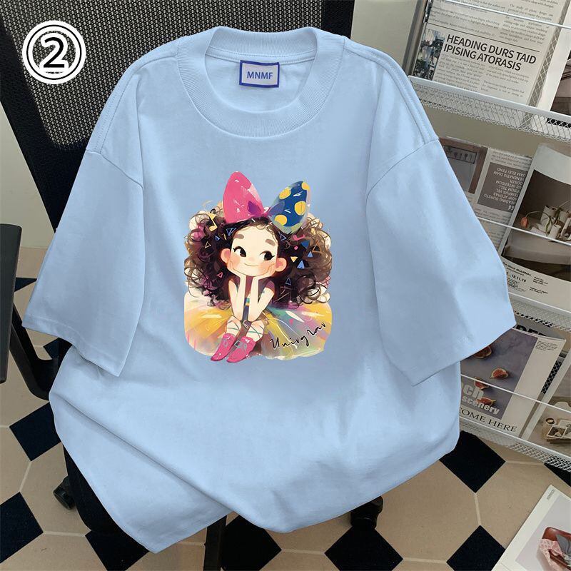 大人可愛い カジュアル 定番シンプル プリント 6種選択可 半袖TシャツF-8906