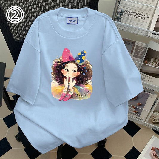 大人可愛い カジュアル 定番シンプル プリント 6種選択可 半袖TシャツF-8906