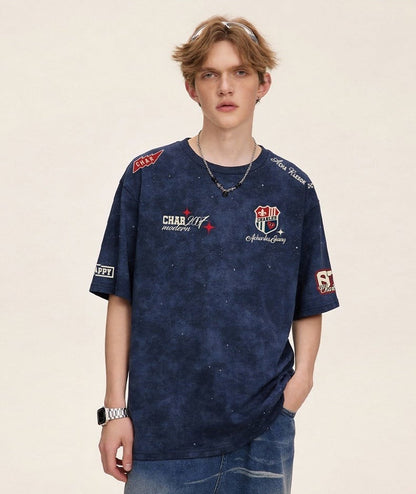 定番シンプル  今季マストバイ 全4色 ロゴプリント ダメージ加工Tシャツ  男女兼用F-13044