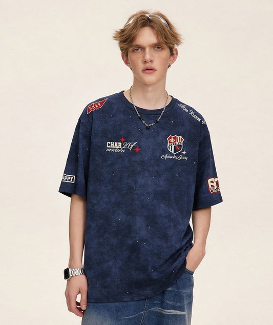 定番シンプル  今季マストバイ 全4色 ロゴプリント ダメージ加工Tシャツ  男女兼用F-13044