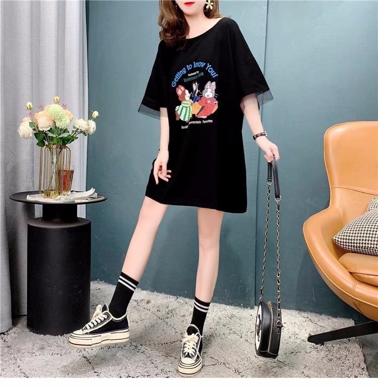 優しい雰囲気   バックオープン ロングTシャツ ゆったり半袖＜F-2939＞