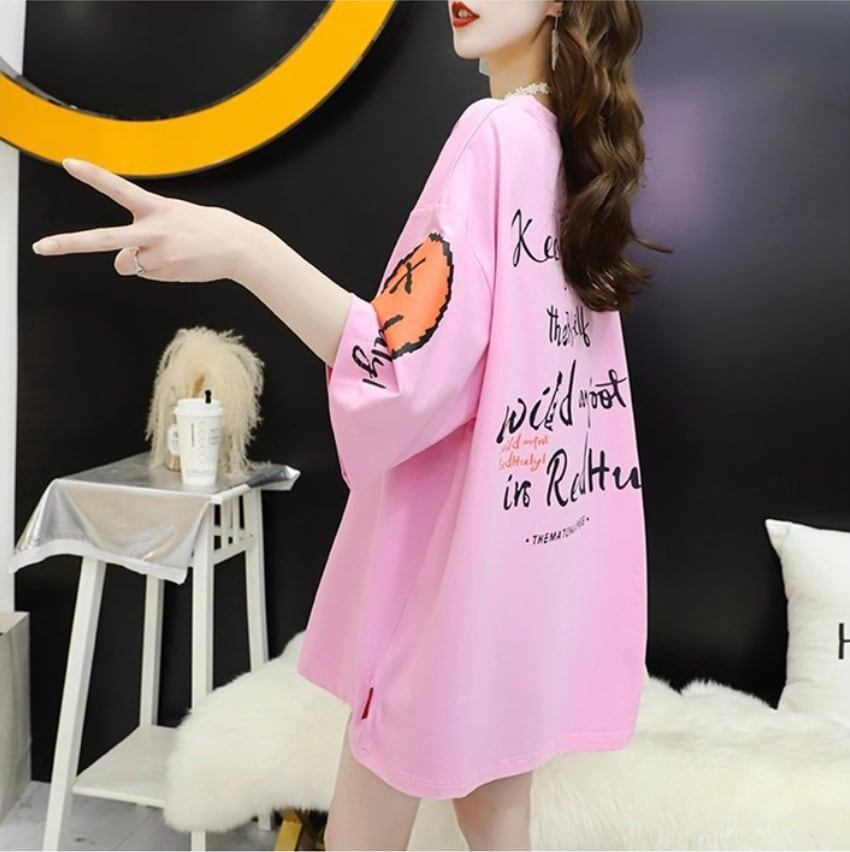着回し力抜群   ゆったりロング丈切り替え三色半袖Tシャツ＜F-8121＞