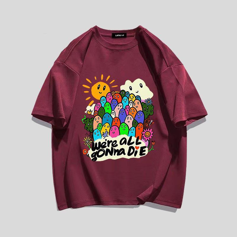 スタイルアップ効果抜群 キュート カジュアル ルーズ プリント全6色 半袖TシャツF-8970