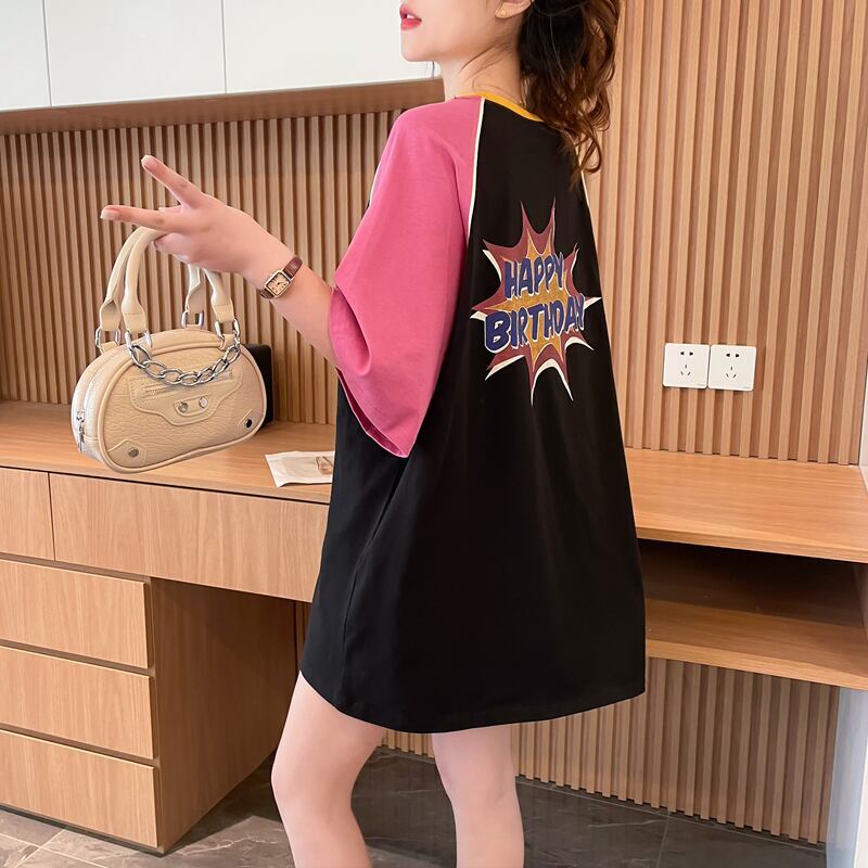 絶対欲しい プリント 個性派 切り替え 全2色 半袖 Tシャツ ＜F-8545＞