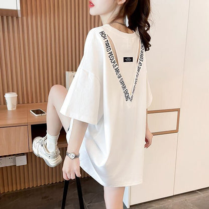 質感のいい 半袖 ラウンドネック Tシャツ ワンピース ＜F-8638＞