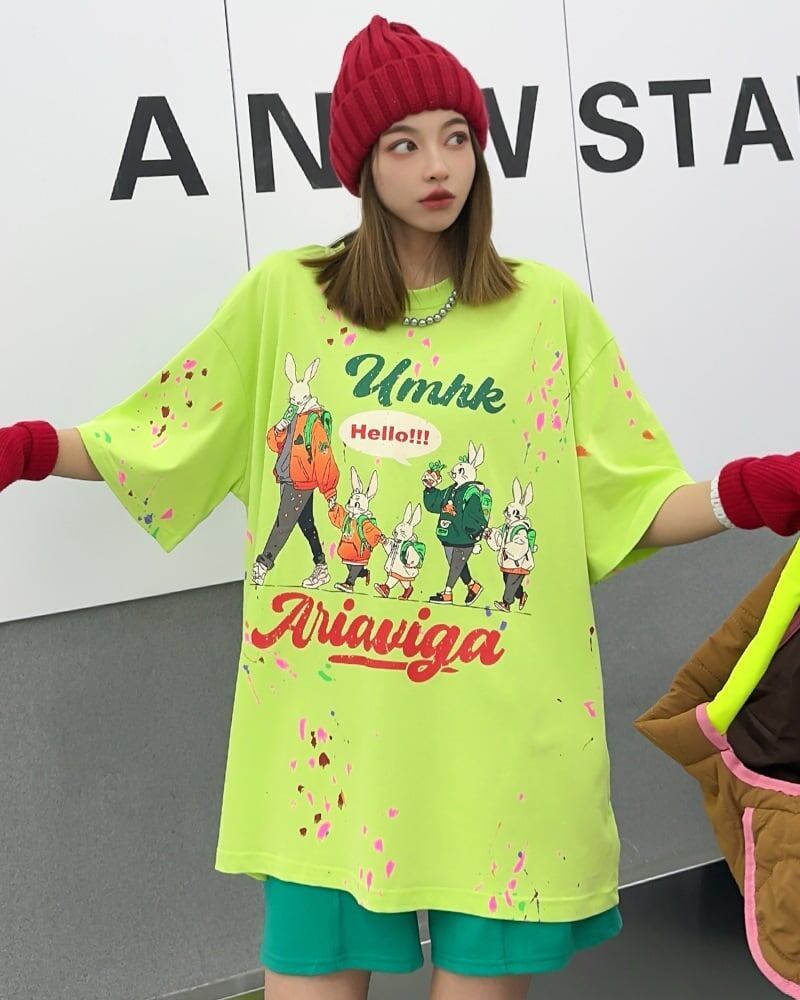 早い者勝ち   ファッション 落書き風 プリント半袖Tシャツ 全3色<F-4913>