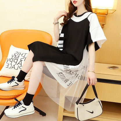 好感度UP   切り替え Tシャツ ゆったりワンピース＜F-8105＞