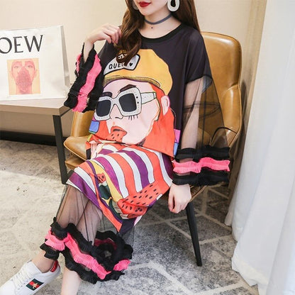 【ランキング上位】プリント   お洒落 ロングTシャツワンピース ＜F-887＞