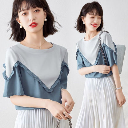 【半額！期間限定！！】 ファッション 定番シンプル 上質 シフォン 半袖<F-6595>