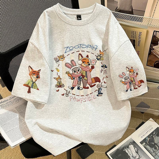 ゆったり 4色展開 ユニセックス ロゴプリント ダメージ加工Tシャツ<F-13048>