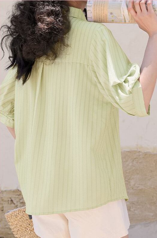 好感度UP 上質 美人度アップ 知的 ストライプ柄 3色選択 半袖シャツ＜F-9047＞