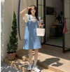 美人度アップ デニム 大人可愛い 全2色 半袖Tシャツ+サスペンダースカート セットF-8782