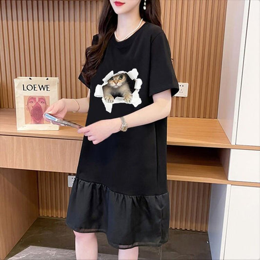 絶対欲しい ネコ カジュアル デザイン ゆったり 半袖 Tシャツ＜F-8658＞
