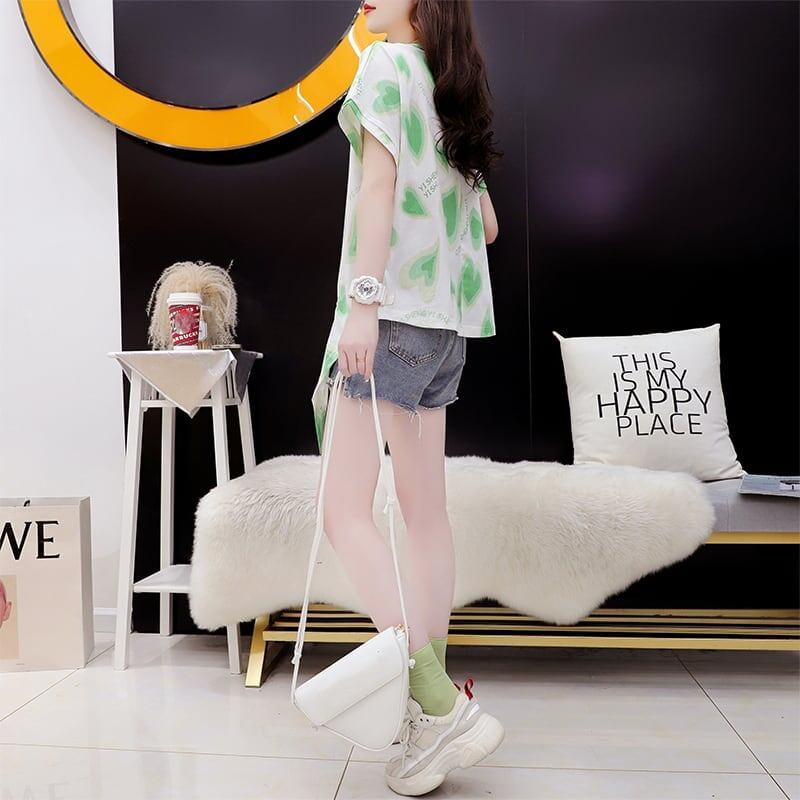 ゆったり感アップ 3色選択可 オシャレ度満点 プリント Tシャツ カットソー＜F-3100＞