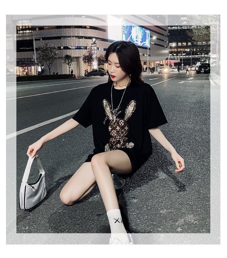 合わせやすい   ウサギ Tシャツ ゆったり 半袖 ＜F-2887＞