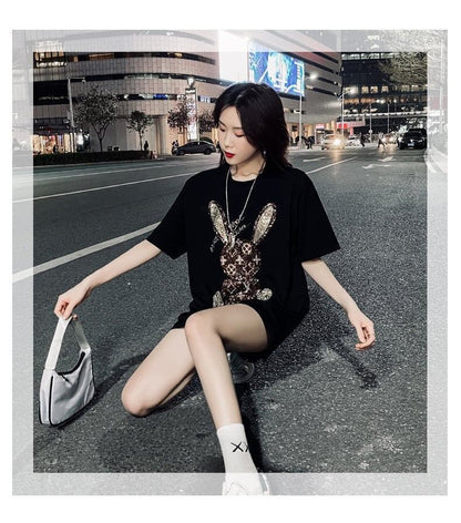 合わせやすい   ウサギ Tシャツ ゆったり 半袖 ＜F-2887＞
