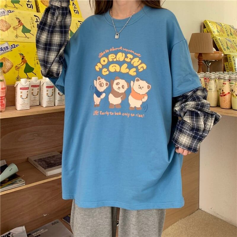 オシャレ度満点 ラウンドネック 個性的なデザイン カートゥーンプリント Tシャツ＜F-2257＞