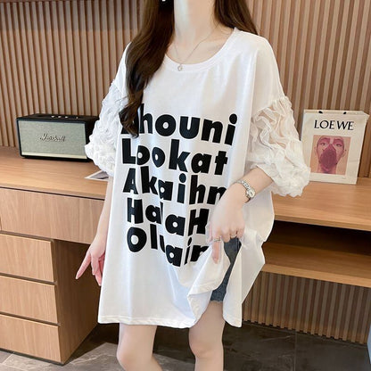 ファッション 切り替え 個性派 プリント 3色選択 半袖Tシャツ＜F-8548＞