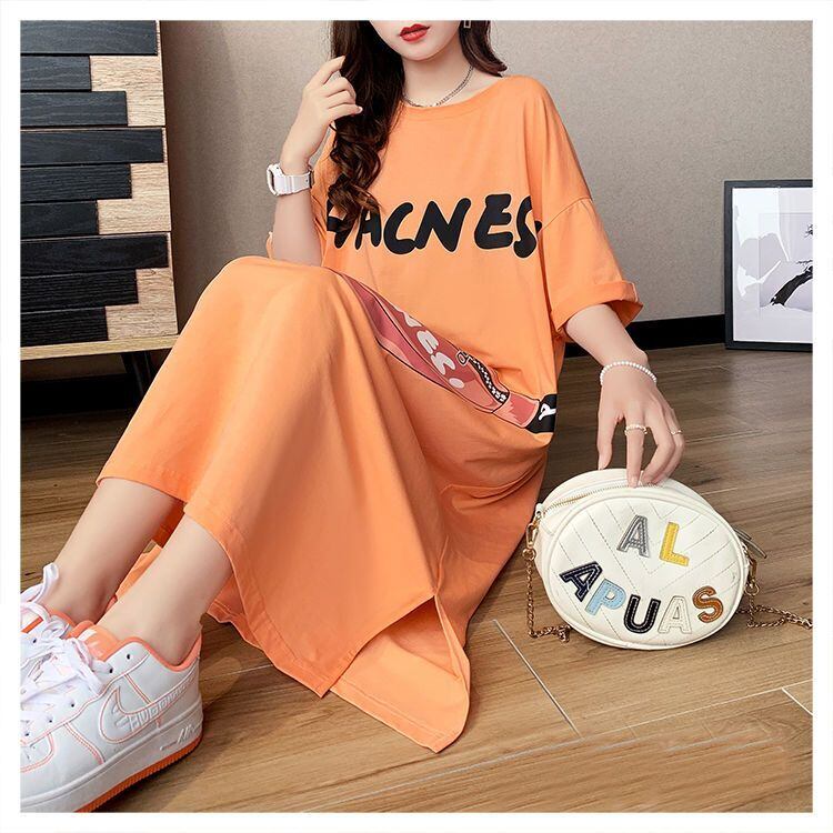 スタイリッシュ プリント カジュアル Tシャツ カットソー ワンピース＜F-8285＞