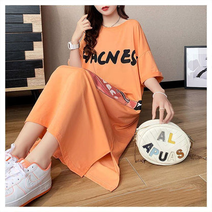 スタイリッシュ プリント カジュアル Tシャツ カットソー ワンピース＜F-8285＞