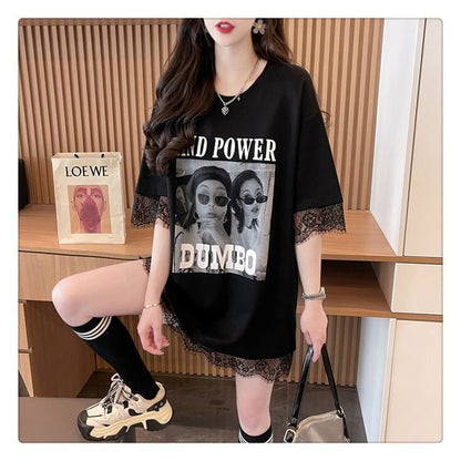 売り切れ必至 レース ファッション 切り替え ゆったり 半袖Tシャツ＜F-8480＞
